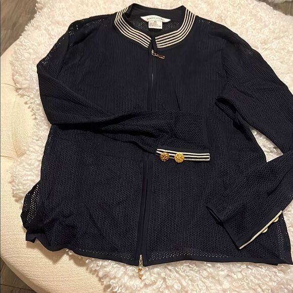 Misook Dark Blue Jacket with Light Trim - Picture 1 of 5